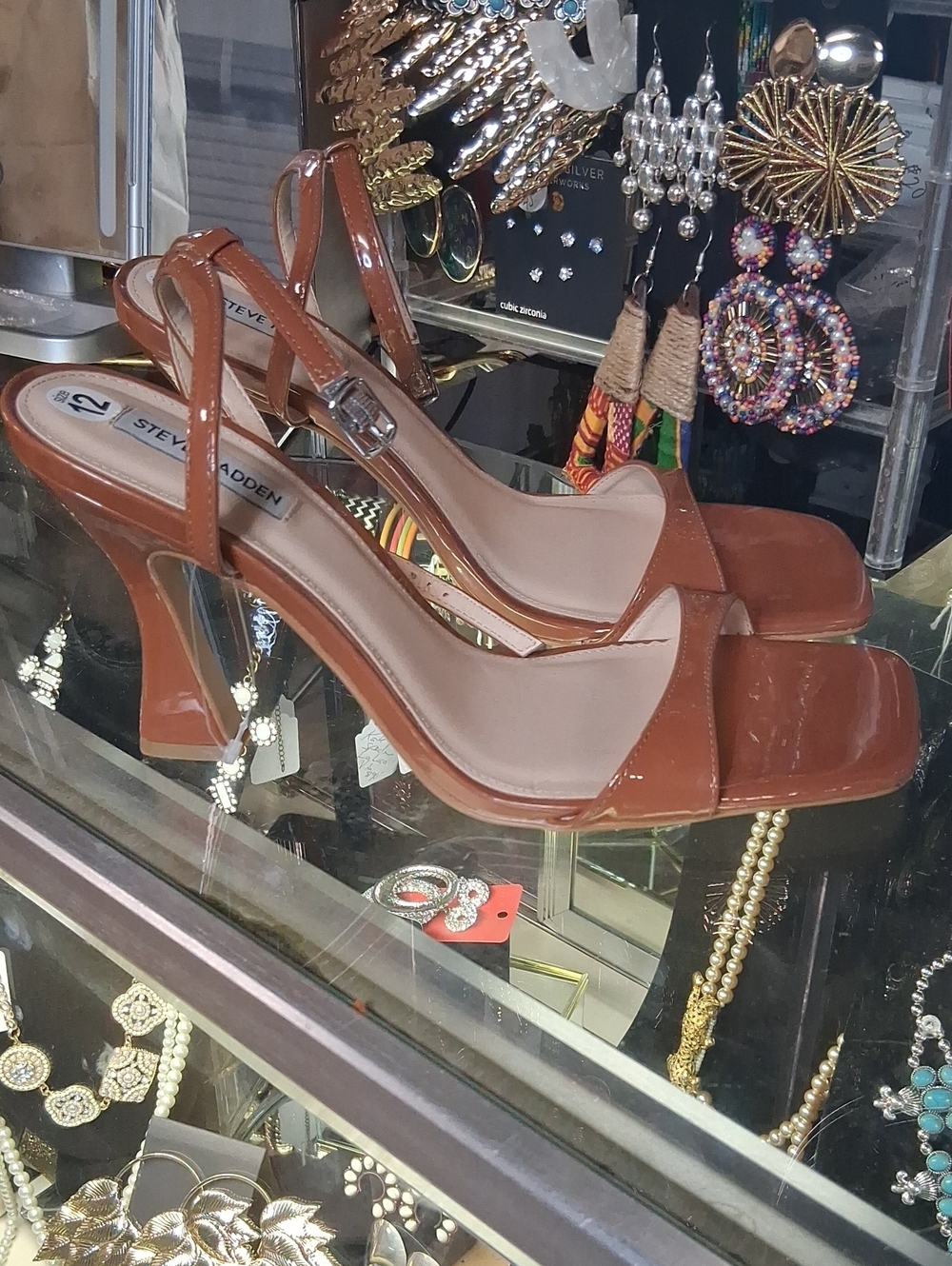 Steve Madden Gracey Stiletto Sandals in Cognac / Brown Patent.   Sz 12 M. NWTs